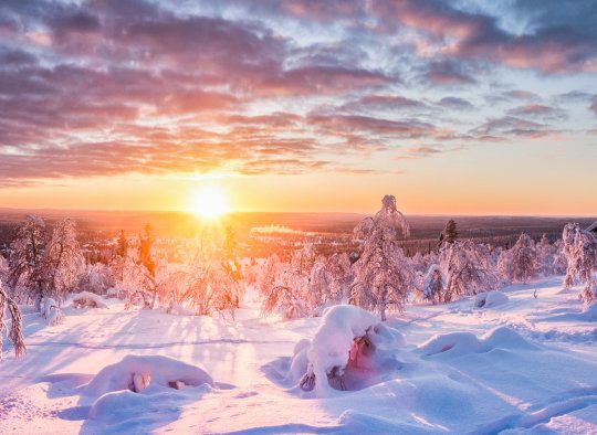 Finnland Winterlandschaft Sonnenuntergang