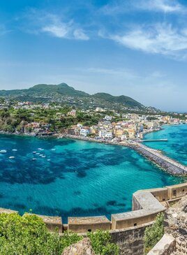 Landscape with Porto Ischia, view on Aragonese Castle, Ischia is